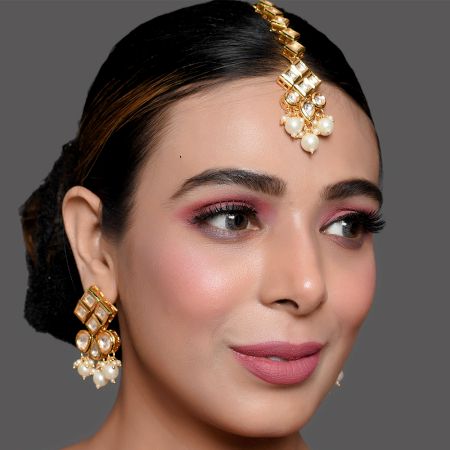 Pearl Drop Lattice Mirror Earrings with Handcrafted Gold Finish